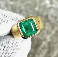Asscher Cut 3.00 CT Natural Emerald Solitaire Men's Engagement Ring 925 Silver