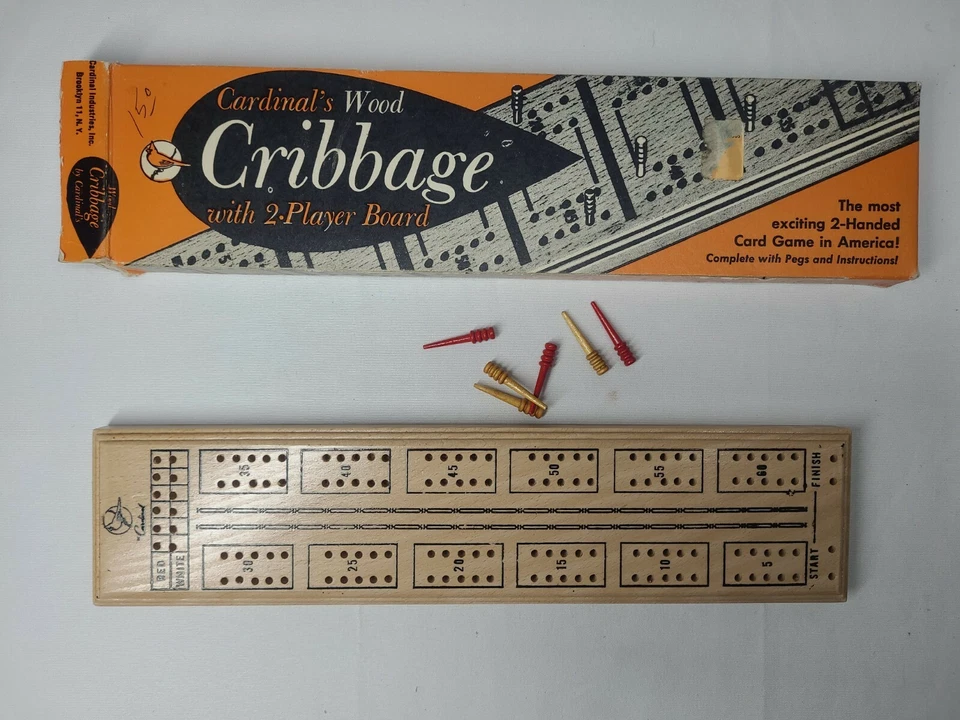 Cardinal Wood Cribbage 2 Player Board Game Vintage with Instructions & Pegs USA - Image 2 of 2