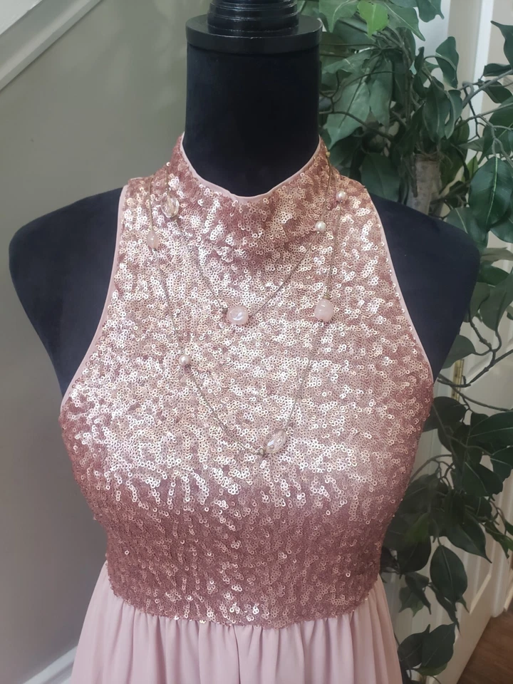 Vestido para mujer Forever 21 rosa lentejuelas cuello halter sin mangas hasta la rodilla talla L Foto 2 de 4