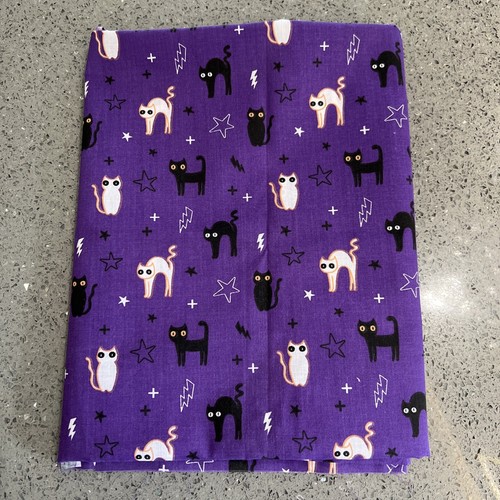 Halloween Fabric - Purple Spooky Cats Polycotton Craft Fabric 105cm x 85cmp