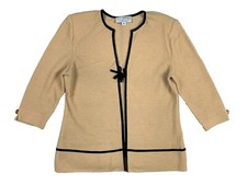 ST JOHN COLLECTION by Marie Gray Sz 10 Beige Honeycomb Knit Tie-Front CARDIGAN