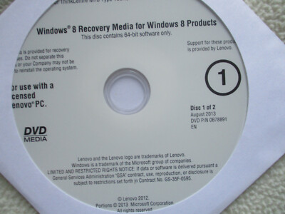Lenovo Windows 8 Pro Operating System Recovery Media Disc Set of 4