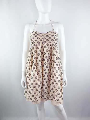 Manoush Light Pink Printed Babydoll Halter Dress Size 36 US S Silk Cotton Blend - Picture 2 of 10