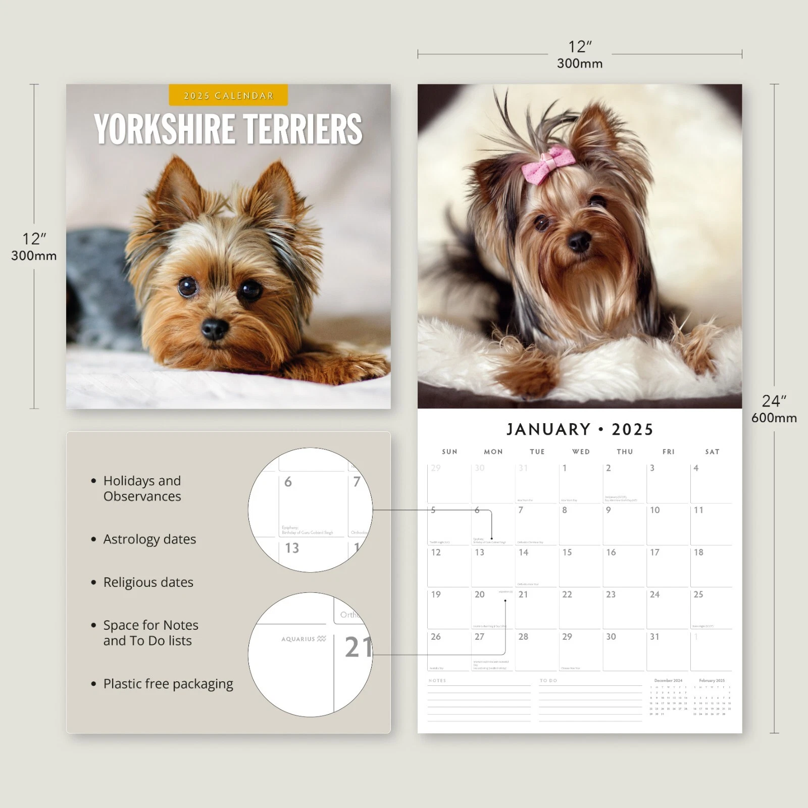 Yorkshire Terriers 2025 Square Wall Calendar