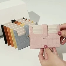 Mini RFID Blocking Card Holder Leather Front Pocket Wallet for Womens Best Gift