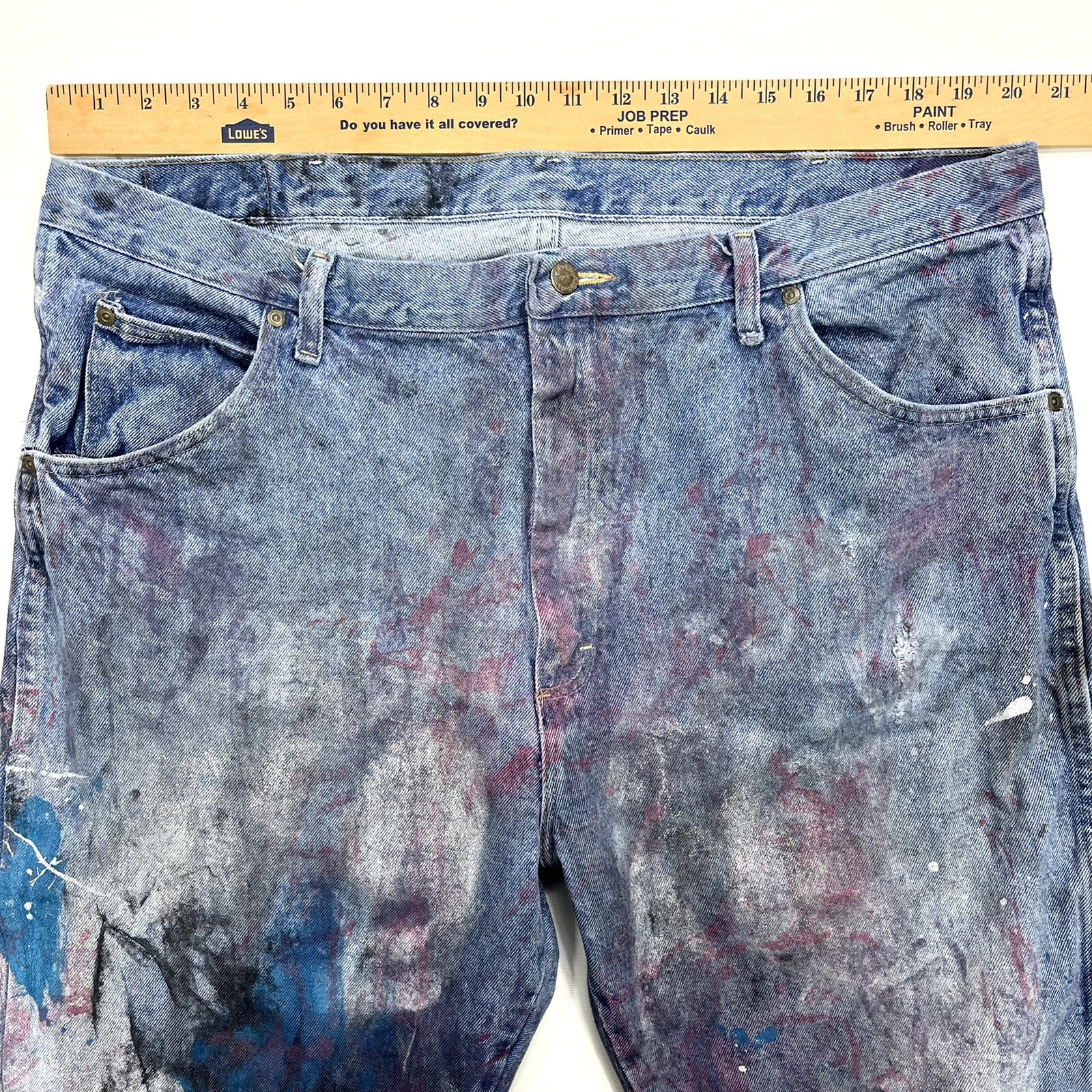 vintage WRANGLER Work Worn Painter Jeans Mens 42x32 A… Gem