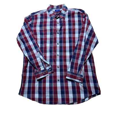 Apt. 9 Men 17.5 34/35 Burgundy & Blue Plaid Premier Flex Slim Fit Dress  Shirt | eBay
