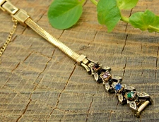 Vintage Watch Band NOS Unused Gold Filled with Colored Stones Bar End Kestenmade