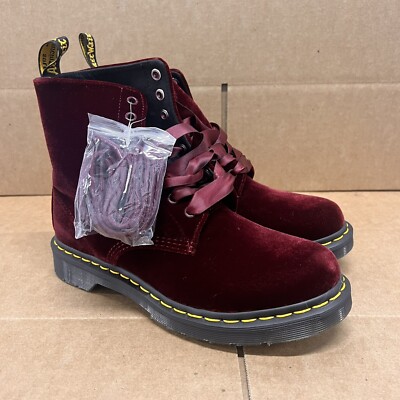 Dr Martens 1460 Pascal Red Velvet Vegan Boot Women’s US Size “Brand  New”