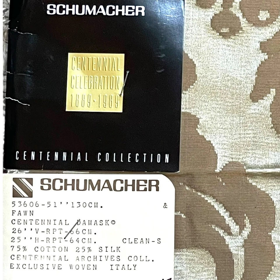 SCHUMACHER Fabric Sample Fawn Centennial Damask 75% Cotton 25% Silk 23” X 25” - Image 2 of 4
