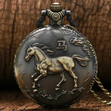 Mens Vintage Pocket Watch Retro Chain Galloping Horse For Grandpa Dad Gifts