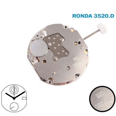 RONDA 3520.D SWISS  MADE, 3 Hands, Chronograph, White Date Disk At 3.