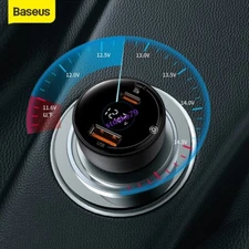 100W Dual USB Type-C Car Charger Fast Charging Digital Display For iPhone Baseus