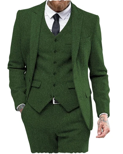 Mens 3 Piece Suit Groom Wedding Wool Blend Tweed Herringbone Suit 42 44 46 48 50 - Picture 12 of 33