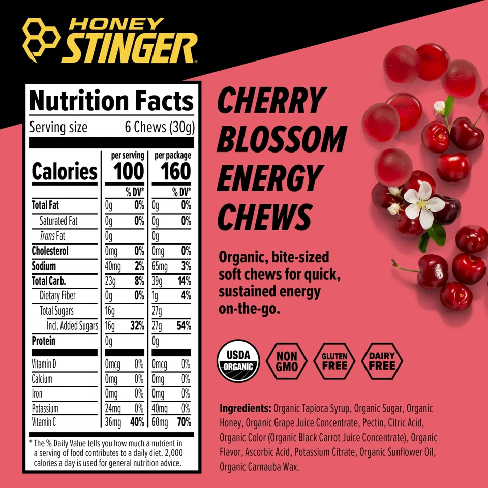 Cherry Energy Chews Pack de 12 Vitaminas Orgánicas Sin Gluten Combustible Rápido Foto 3 de 4