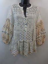 Free People Blouse Women's S White Long Puff Sleeve Button Front Pullover Layer
