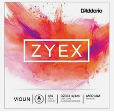 D'Addario Zyex Violin Single A String, 4/4 Scale, Medium Tension
