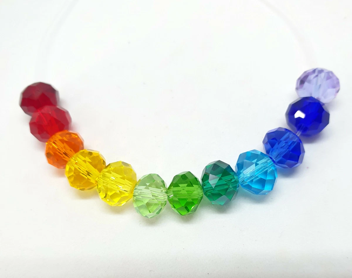 48 sparkly rainbow glass crystal rondelle beads 8mm by 6mm