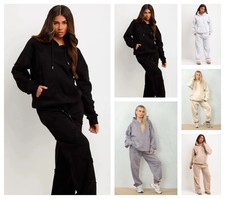 Ladies Oversized Hoodie & Cuffed Joggers Cross Patch Tracksuit Lounge 2Pcs Set