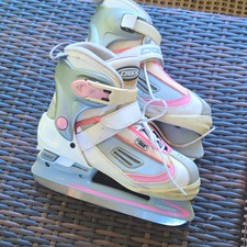 DBX Youth Adjustable Ice Skates Hard Shell Buckle/Lace White Pink Gray