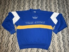 Vintage 80s Team Adidas Trefoil Embroidered Crewneck Sweatshirt Blue Pullover L