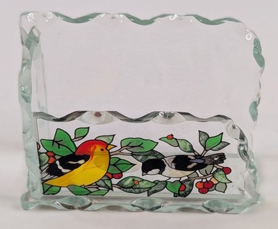 Eagle Bird Wildlife Art Glass Desktop Business Card Holder Joan Baker Retired