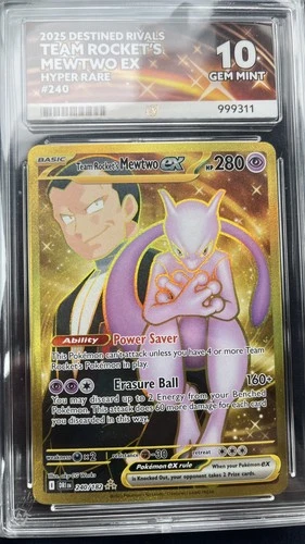 2025 Destinerivals Team Rocket's Mewtwo EX Hyper Rare 240/182 Ace grade 10