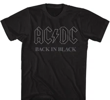 ACDC Back In Black T-Shirt, Classic Rock Band Merch, Vtg Retro Hard Rock Tee