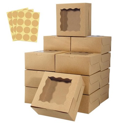 HawHawToys 60 pcs Bakery Boxes with Window, 6 x 6 x 3 inches, Kraft brown 