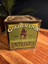 Twinings Golden Lion Country Garden Tea Tin Vintage 1970s Square Metal Canister