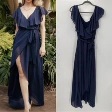 Baltic Born Katya Ruffle Maxi Dress Blue Size Medium