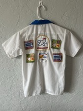 Vtg 70s King Louie Bowling Shirt Youth 14 Brunswick Patches Rockabilly
