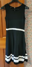 Talbots Petite PS Black White Striped Fit & Flare Knit Sweater Dress Sleeveless