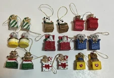 Miniature Mini Micro Critter Christmas Ornaments Resin Cat Dog Mouse Lot Of 15