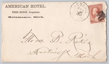 Kalamazoo, Michigan — American Hotel stationery, Fred Hotop, RPO cancel May 30