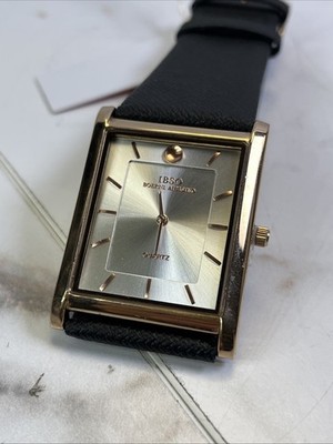IBSO Boerni Aibisino Tank Watch Men 32mm Rose Gold  Leather Band New Battery
