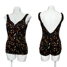 Rare Vintage 1950s Rose Marie Reid Cotton Bathing Suit Black Brown Green Orange