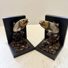 FISH BOOKENDS Gold Silver Copper Resin Bass Salmon Santa Barbara Design Co - WOW