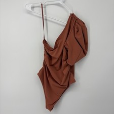 Free People Bodysuit Honey Eyed One Shoulder Size Small Rust Orange New 68