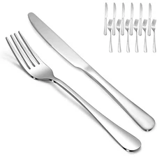 16-Piece Silverware Set with 8 Dinner Knives and 8 Forks, Food Grade Stainless