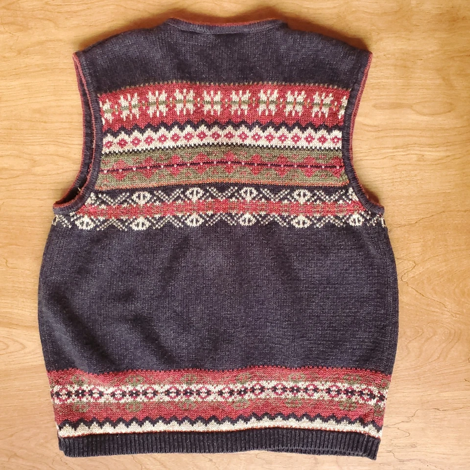 Erika & Co Vintage Suéter Chaleco Mujer L Fair Isle Marrón Óxido Cremallera Twee Abuelo Foto 2 de 4