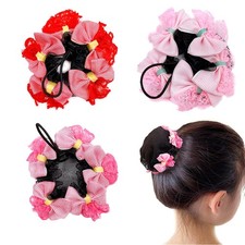 3pcs Girls Colored Hair Net Bun Covers with Flowers Deco Dance Snood Hair Net...