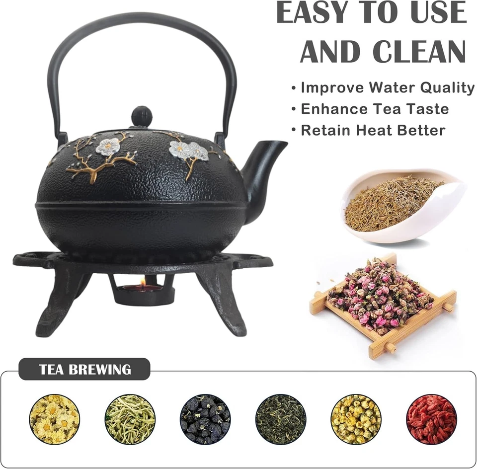Large Cast Iron Tea Set with Warmer Japanese Tetsubin with Infuser Kettle 60.9oz - Image 4 of 4