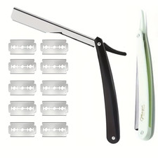 Men s Safety Razor Stainless Steel Straight Edge Shaver 10 Blades Barber