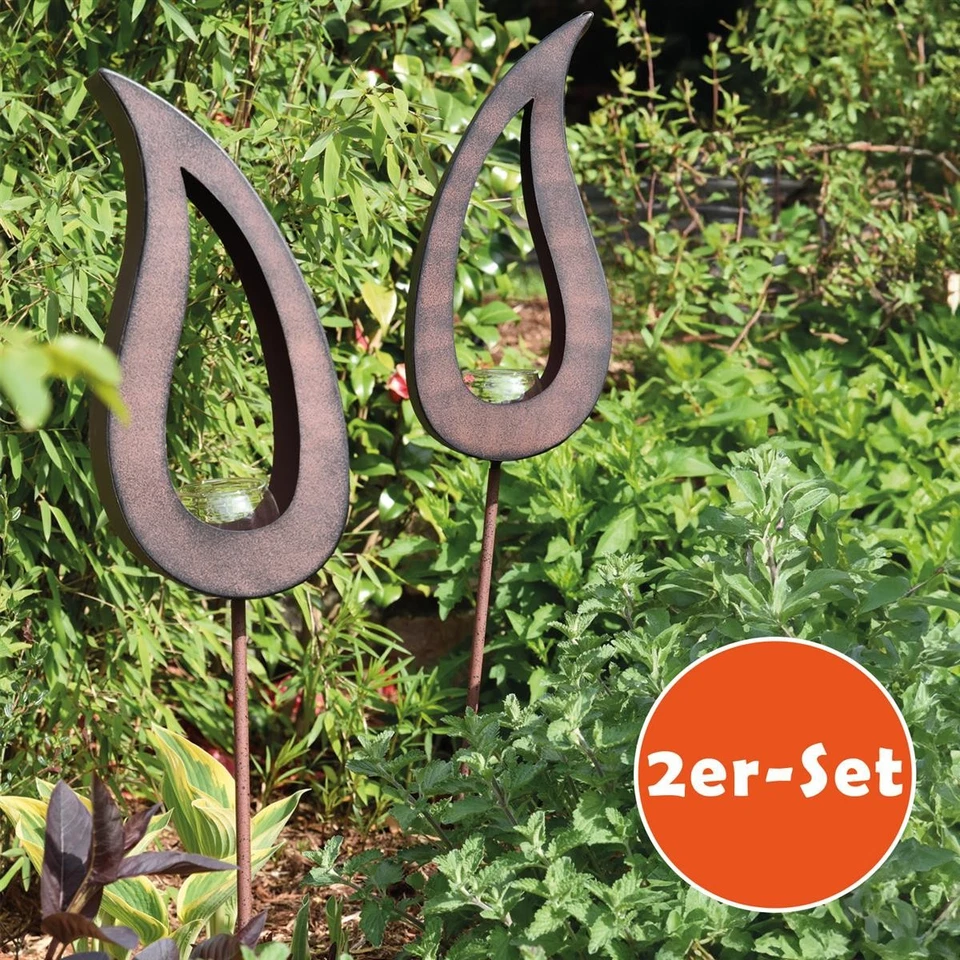 XXL Edelrostoptik Teelichthalter Herbst Winter 2er-Set Deko Metall Garten - Bild 2 von 4