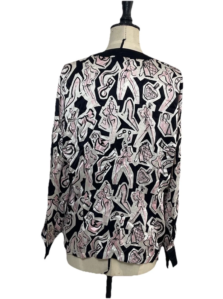 ESCADA 纯丝绸女式衬衫带抽象粉红色图案 40 M.in 意大利 — 第 2/4 张图片