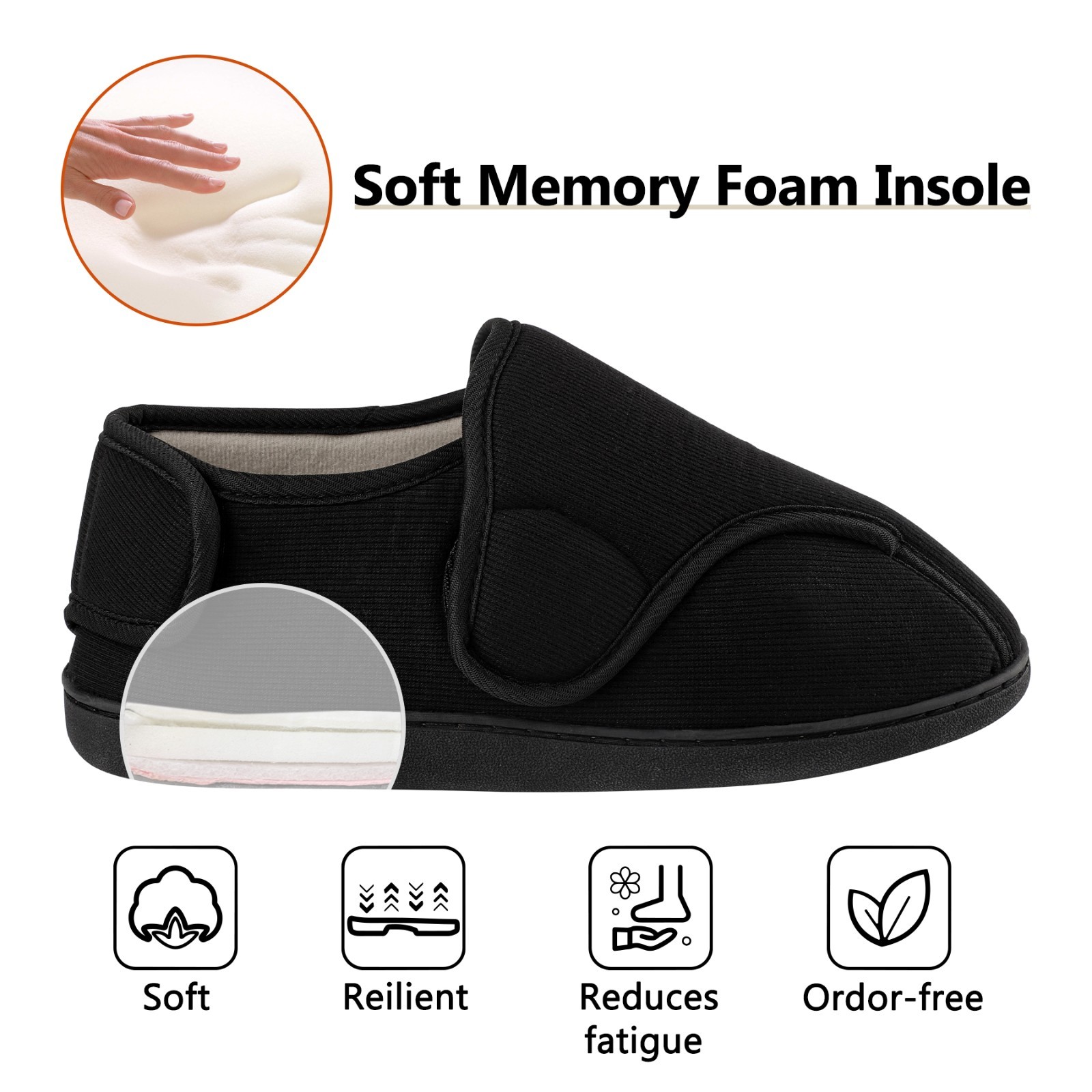 Men's Wide Width Slippers House Shoes for Swollen Feet Edema Arthritis Elderly - Thumbnail 3