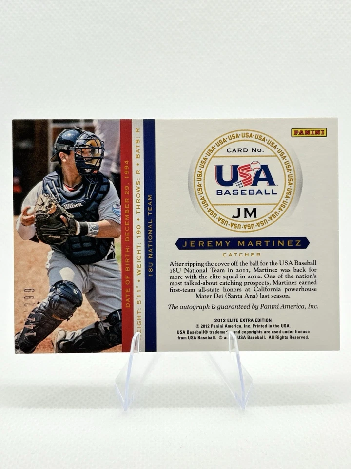 2012 Panini USA Baseball National Team Signatures Jeremy Martinez #JM 142/ 299 - Image 2 of 2