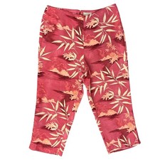Vintage Tommy Bahama Pink Beige Palm Leaf 100 Silk High Rise Tropical Pants 14