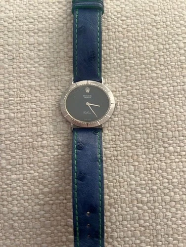 Rolex Cellini 4083 Blue Dial White Gold Manual Watch Vintage